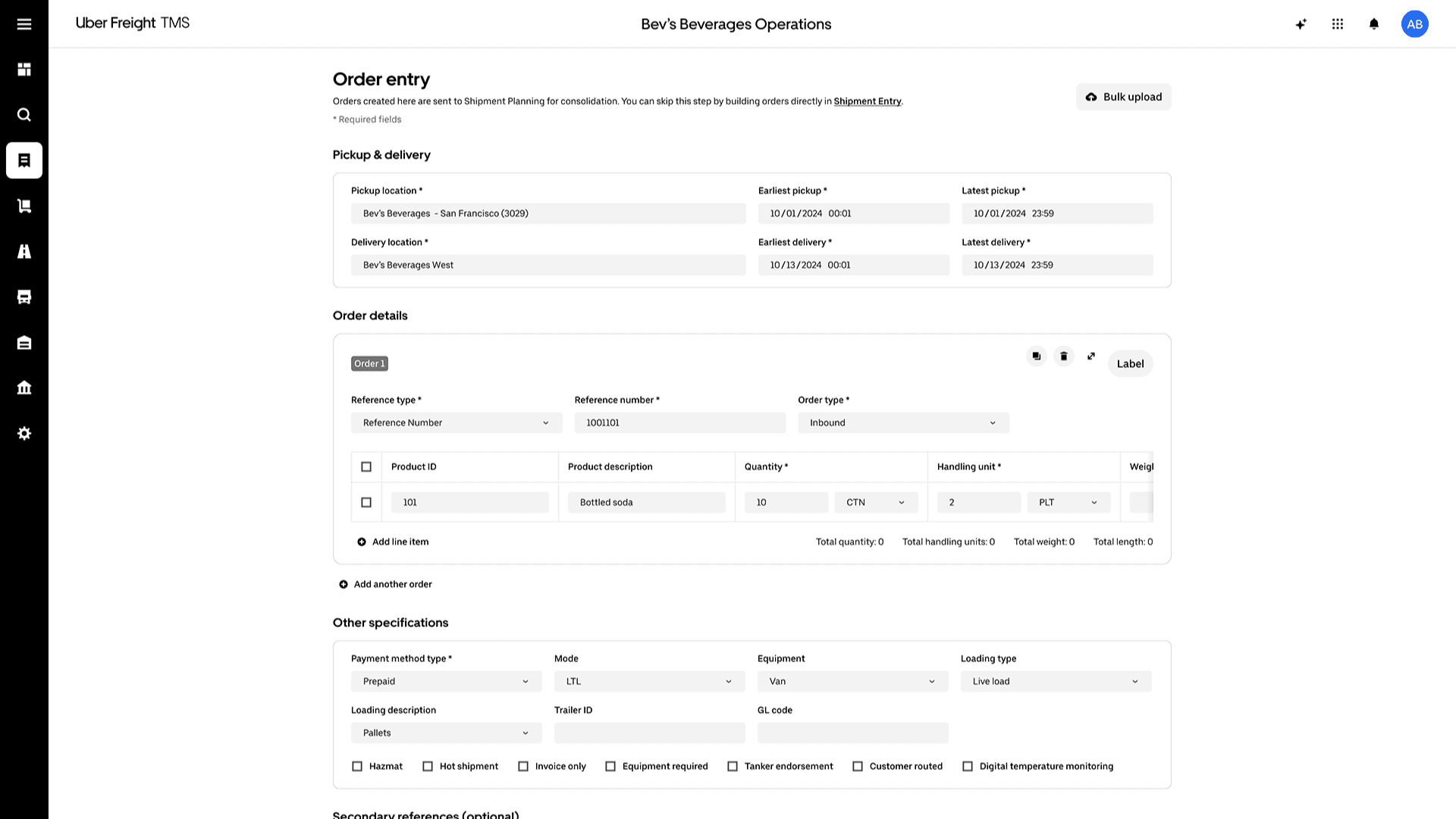 Uber_Frieght_TMS_Order_Entry